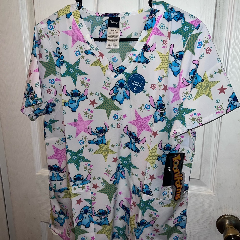 Disney Stitch Starry Scrub Top - Pink, Green, Blue